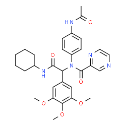 ChemSpider 2D Image | N-(4-Acetamidophenyl)-N-[2-(cyclohexylamino)-2-oxo-1-(3,4,5-trimethoxyphenyl)ethyl]-2-pyrazinecarboxamide | C30H35N5O6