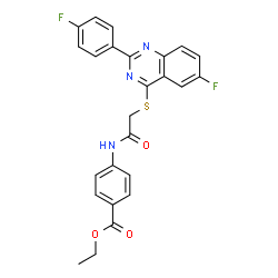 ChemSpider 2D Image | Ethyl 4-[({[6-fluoro-2-(4-fluorophenyl)-4-quinazolinyl]sulfanyl}acetyl)amino]benzoate | C25H19F2N3O3S