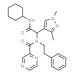 ChemSpider 2D Image | N-[2-(Cyclohexylamino)-1-(1,3-dimethyl-1H-pyrazol-4-yl)-2-oxoethyl]-N-(2-phenylethyl)-2-pyrazinecarboxamide | C26H32N6O2