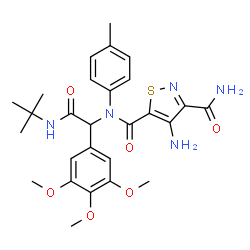 ChemSpider 2D Image | 4-Amino-N~5~-(4-methylphenyl)-N~5~-{2-[(2-methyl-2-propanyl)amino]-2-oxo-1-(3,4,5-trimethoxyphenyl)ethyl}-1,2-thiazole-3,5-dicarboxamide | C27H33N5O6S