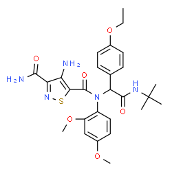 ChemSpider 2D Image | 4-Amino-N~5~-(2,4-dimethoxyphenyl)-N~5~-{1-(4-ethoxyphenyl)-2-[(2-methyl-2-propanyl)amino]-2-oxoethyl}-1,2-thiazole-3,5-dicarboxamide | C27H33N5O6S