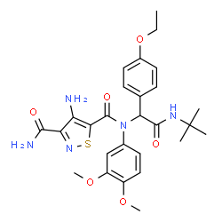ChemSpider 2D Image | 4-Amino-N~5~-(3,4-dimethoxyphenyl)-N~5~-{1-(4-ethoxyphenyl)-2-[(2-methyl-2-propanyl)amino]-2-oxoethyl}-1,2-thiazole-3,5-dicarboxamide | C27H33N5O6S