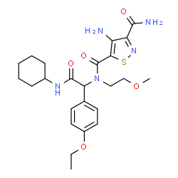 ChemSpider 2D Image | 4-Amino-N~5~-[2-(cyclohexylamino)-1-(4-ethoxyphenyl)-2-oxoethyl]-N~5~-(2-methoxyethyl)-1,2-thiazole-3,5-dicarboxamide | C24H33N5O5S