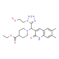 ChemSpider 2D Image | Ethyl 1-{(6,7-dimethyl-2-oxo-1,2-dihydro-3-quinolinyl)[1-(2-methoxyethyl)-1H-tetrazol-5-yl]methyl}-4-piperidinecarboxylate | C24H32N6O4