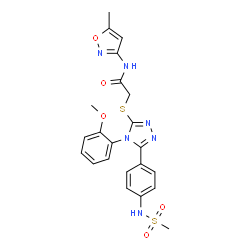 ChemSpider 2D Image | 2-{[4-(2-Methoxyphenyl)-5-{4-[(methylsulfonyl)amino]phenyl}-4H-1,2,4-triazol-3-yl]sulfanyl}-N-(5-methyl-1,2-oxazol-3-yl)acetamide | C22H22N6O5S2