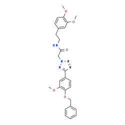 ChemSpider 2D Image | 2-{5-[4-(Benzyloxy)-3-methoxyphenyl]-2H-tetrazol-2-yl}-N-[2-(3,4-dimethoxyphenyl)ethyl]acetamide | C27H29N5O5