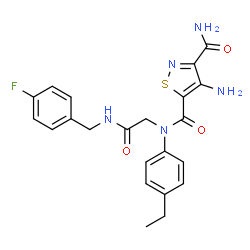 ChemSpider 2D Image | 4-Amino-N~5~-(4-ethylphenyl)-N~5~-{2-[(4-fluorobenzyl)amino]-2-oxoethyl}-1,2-thiazole-3,5-dicarboxamide | C22H22FN5O3S