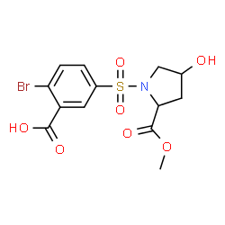 ChemSpider 2D Image | 2-Bromo-5-{[4-hydroxy-2-(methoxycarbonyl)-1-pyrrolidinyl]sulfonyl}benzoic acid | C13H14BrNO7S