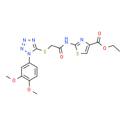 ChemSpider 2D Image | Ethyl 2-[({[1-(3,4-dimethoxyphenyl)-1H-tetrazol-5-yl]sulfanyl}acetyl)amino]-1,3-thiazole-4-carboxylate | C17H18N6O5S2