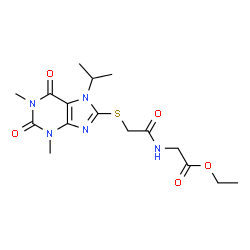 ChemSpider 2D Image | Ethyl N-{[(7-isopropyl-1,3-dimethyl-2,6-dioxo-2,3,6,7-tetrahydro-1H-purin-8-yl)sulfanyl]acetyl}glycinate | C16H23N5O5S