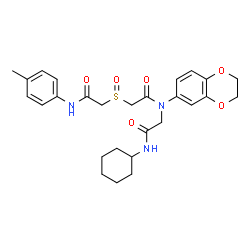 ChemSpider 2D Image | N-Cyclohexyl-N~2~-(2,3-dihydro-1,4-benzodioxin-6-yl)-N~2~-[({2-[(4-methylphenyl)amino]-2-oxoethyl}sulfinyl)acetyl]glycinamide | C27H33N3O6S