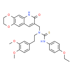 ChemSpider 2D Image | 1-[2-(3,4-Dimethoxyphenyl)ethyl]-3-(4-ethoxyphenyl)-1-[(7-oxo-2,3,6,7-tetrahydro[1,4]dioxino[2,3-g]quinolin-8-yl)methyl]thiourea | C31H33N3O6S