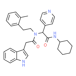 ChemSpider 2D Image | N-[2-(Cyclohexylamino)-2-oxo-1-(4-pyridinyl)ethyl]-2-(1H-indol-3-yl)-N-[2-(2-methylphenyl)ethyl]acetamide | C32H36N4O2