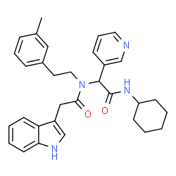 ChemSpider 2D Image | N-[2-(Cyclohexylamino)-2-oxo-1-(3-pyridinyl)ethyl]-2-(1H-indol-3-yl)-N-[2-(3-methylphenyl)ethyl]acetamide | C32H36N4O2