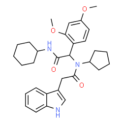ChemSpider 2D Image | N-[2-(Cyclohexylamino)-1-(2,4-dimethoxyphenyl)-2-oxoethyl]-N-cyclopentyl-2-(1H-indol-3-yl)acetamide | C31H39N3O4