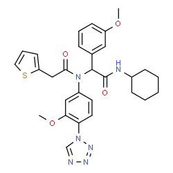 ChemSpider 2D Image | N-[2-(Cyclohexylamino)-1-(3-methoxyphenyl)-2-oxoethyl]-N-[3-methoxy-4-(1H-tetrazol-1-yl)phenyl]-2-(2-thienyl)acetamide | C29H32N6O4S