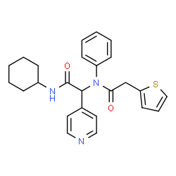 ChemSpider 2D Image | N-[2-(Cyclohexylamino)-2-oxo-1-(4-pyridinyl)ethyl]-N-phenyl-2-(2-thienyl)acetamide | C25H27N3O2S