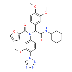 ChemSpider 2D Image | N-[2-(Cyclohexylamino)-1-(3,4-dimethoxyphenyl)-2-oxoethyl]-N-[3-methoxy-4-(1H-tetrazol-1-yl)phenyl]-2-furamide | C29H32N6O6