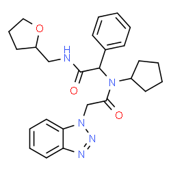 ChemSpider 2D Image | 2-(1H-Benzotriazol-1-yl)-N-cyclopentyl-N-{2-oxo-1-phenyl-2-[(tetrahydro-2-furanylmethyl)amino]ethyl}acetamide | C26H31N5O3