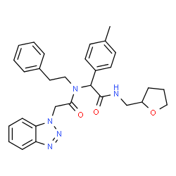 ChemSpider 2D Image | 2-(1H-Benzotriazol-1-yl)-N-{1-(4-methylphenyl)-2-oxo-2-[(tetrahydro-2-furanylmethyl)amino]ethyl}-N-(2-phenylethyl)acetamide | C30H33N5O3