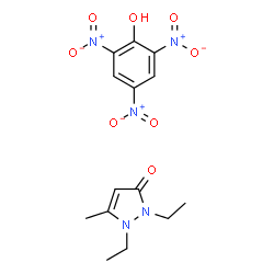ChemSpider 2D Image | 1,2-Diethyl-5-methyl-1,2-dihydro-3H-pyrazol-3-one - 2,4,6-trinitrophenol (1:1) | C14H17N5O8
