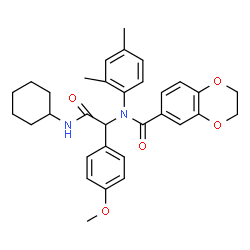 ChemSpider 2D Image | N-[2-(Cyclohexylamino)-1-(4-methoxyphenyl)-2-oxoethyl]-N-(2,4-dimethylphenyl)-2,3-dihydro-1,4-benzodioxine-6-carboxamide | C32H36N2O5