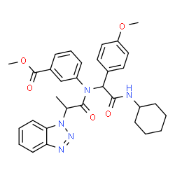 ChemSpider 2D Image | Methyl 3-{[2-(1H-benzotriazol-1-yl)propanoyl][2-(cyclohexylamino)-1-(4-methoxyphenyl)-2-oxoethyl]amino}benzoate | C32H35N5O5