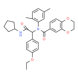ChemSpider 2D Image | N-[2-(Cyclopentylamino)-1-(4-ethoxyphenyl)-2-oxoethyl]-N-(2,5-dimethylphenyl)-2,3-dihydro-1,4-benzodioxine-6-carboxamide | C32H36N2O5