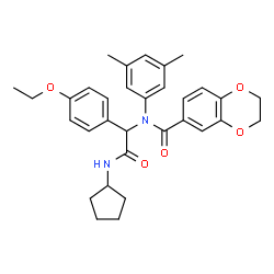 ChemSpider 2D Image | N-[2-(Cyclopentylamino)-1-(4-ethoxyphenyl)-2-oxoethyl]-N-(3,5-dimethylphenyl)-2,3-dihydro-1,4-benzodioxine-6-carboxamide | C32H36N2O5