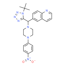 ChemSpider 2D Image | 6-{[1-(2-Methyl-2-propanyl)-1H-tetrazol-5-yl][4-(4-nitrophenyl)-1-piperazinyl]methyl}quinoline | C25H28N8O2