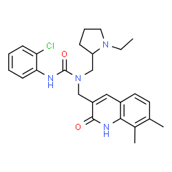 ChemSpider 2D Image | 3-(2-Chlorophenyl)-1-[(7,8-dimethyl-2-oxo-1,2-dihydro-3-quinolinyl)methyl]-1-[(1-ethyl-2-pyrrolidinyl)methyl]urea | C26H31ClN4O2