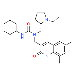 ChemSpider 2D Image | 3-Cyclohexyl-1-[(6,8-dimethyl-2-oxo-1,2-dihydro-3-quinolinyl)methyl]-1-[(1-ethyl-2-pyrrolidinyl)methyl]urea | C26H38N4O2