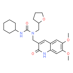 ChemSpider 2D Image | 3-Cyclohexyl-1-[(6,7-dimethoxy-2-oxo-1,2-dihydro-3-quinolinyl)methyl]-1-(tetrahydro-2-furanylmethyl)urea | C24H33N3O5