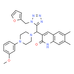 ChemSpider 2D Image | 3-{[1-(2-Furylmethyl)-1H-tetrazol-5-yl][4-(3-methoxyphenyl)-1-piperazinyl]methyl}-6,7-dimethyl-2(1H)-quinolinone | C29H31N7O3