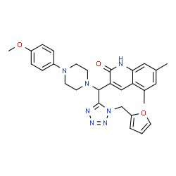 ChemSpider 2D Image | 3-{[1-(2-Furylmethyl)-1H-tetrazol-5-yl][4-(4-methoxyphenyl)-1-piperazinyl]methyl}-5,7-dimethyl-2(1H)-quinolinone | C29H31N7O3