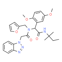 ChemSpider 2D Image | 2-(1H-Benzotriazol-1-yl)-N-{1-(2,5-dimethoxyphenyl)-2-[(2-methyl-2-butanyl)amino]-2-oxoethyl}-N-(2-furylmethyl)acetamide | C28H33N5O5