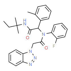 ChemSpider 2D Image | 2-(1H-Benzotriazol-1-yl)-N-(2-fluorophenyl)-N-{2-[(2-methyl-2-butanyl)amino]-1-(2-methylphenyl)-2-oxoethyl}acetamide | C28H30FN5O2