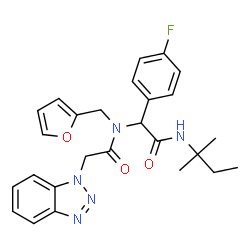 ChemSpider 2D Image | 2-(1H-Benzotriazol-1-yl)-N-{1-(4-fluorophenyl)-2-[(2-methyl-2-butanyl)amino]-2-oxoethyl}-N-(2-furylmethyl)acetamide | C26H28FN5O3