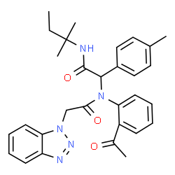 ChemSpider 2D Image | N-(2-Acetylphenyl)-2-(1H-benzotriazol-1-yl)-N-{2-[(2-methyl-2-butanyl)amino]-1-(4-methylphenyl)-2-oxoethyl}acetamide | C30H33N5O3