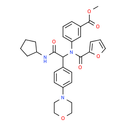 ChemSpider 2D Image | Methyl 3-[{2-(cyclopentylamino)-1-[4-(4-morpholinyl)phenyl]-2-oxoethyl}(2-furoyl)amino]benzoate | C30H33N3O6