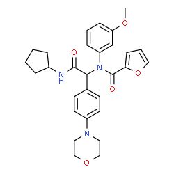 ChemSpider 2D Image | N-{2-(Cyclopentylamino)-1-[4-(4-morpholinyl)phenyl]-2-oxoethyl}-N-(3-methoxyphenyl)-2-furamide | C29H33N3O5