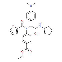 ChemSpider 2D Image | Ethyl 4-[{2-(cyclopentylamino)-1-[4-(dimethylamino)phenyl]-2-oxoethyl}(2-furoyl)amino]benzoate | C29H33N3O5