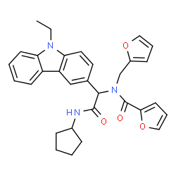 ChemSpider 2D Image | N-[2-(Cyclopentylamino)-1-(9-ethyl-9H-carbazol-3-yl)-2-oxoethyl]-N-(2-furylmethyl)-2-furamide | C31H31N3O4