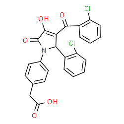 ChemSpider 2D Image | {4-[3-(2-Chlorobenzoyl)-2-(2-chlorophenyl)-4-hydroxy-5-oxo-2,5-dihydro-1H-pyrrol-1-yl]phenyl}acetic acid | C25H17Cl2NO5