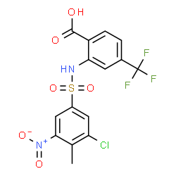 ChemSpider 2D Image | 2-{[(3-Chloro-4-methyl-5-nitrophenyl)sulfonyl]amino}-4-(trifluoromethyl)benzoic acid | C15H10ClF3N2O6S