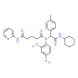 ChemSpider 2D Image | N-[2-(Cyclohexylamino)-1-(4-methylphenyl)-2-oxoethyl]-N-(2,4-dimethoxyphenyl)-N'-(2-pyridinyl)pentanediamide | C33H40N4O5