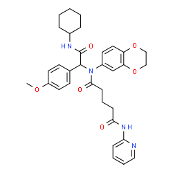 ChemSpider 2D Image | N-[2-(Cyclohexylamino)-1-(4-methoxyphenyl)-2-oxoethyl]-N-(2,3-dihydro-1,4-benzodioxin-6-yl)-N'-(2-pyridinyl)pentanediamide | C33H38N4O6