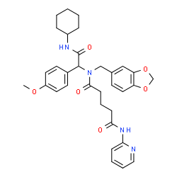 ChemSpider 2D Image | N-(1,3-Benzodioxol-5-ylmethyl)-N-[2-(cyclohexylamino)-1-(4-methoxyphenyl)-2-oxoethyl]-N'-(2-pyridinyl)pentanediamide | C33H38N4O6