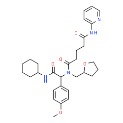ChemSpider 2D Image | N-[2-(Cyclohexylamino)-1-(4-methoxyphenyl)-2-oxoethyl]-N'-(2-pyridinyl)-N-(tetrahydro-2-furanylmethyl)pentanediamide | C30H40N4O5