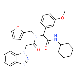 ChemSpider 2D Image | 2-(1H-Benzotriazol-1-yl)-N-[2-(cyclohexylamino)-1-(3-methoxyphenyl)-2-oxoethyl]-N-(2-furylmethyl)acetamide | C28H31N5O4